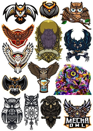 Baykuş Sticker SET 3 14 Parça Telefon, Tablet, Defter, Laptop Sticker