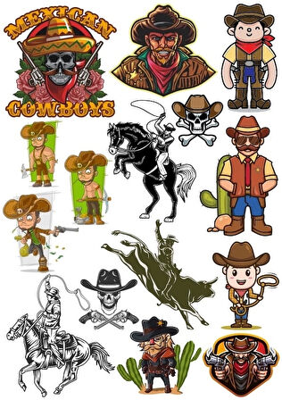 Kovboy Sticker Set 3 18 Parça Telefon, Tablet, Defter, Laptop Sticker
