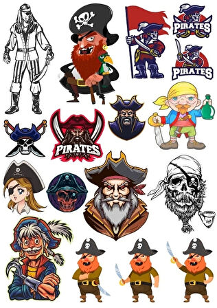 Korsan Sticker Set 11 15 Parça Telefon, Tablet, Defter, Laptop Sticker