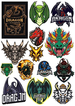 Ejderha Sticker Set 11 16 Parça Telefon, Tablet, Defter, Laptop Sticker