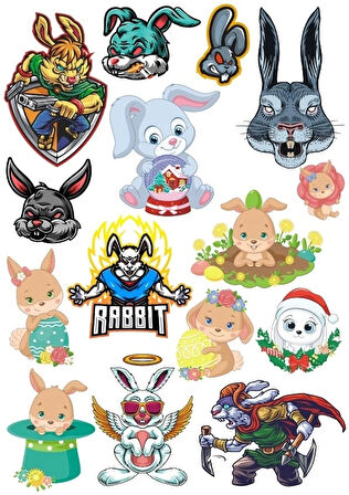 Tavşan Sticker Set 8 16 Parça Telefon, Tablet, Defter, Laptop Sticker