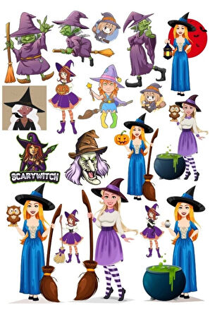 Cadı Sticker Set 7 18 Parça Telefon, Tablet, Defter, Laptop Sticker