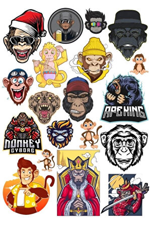 Maymun Sticker Set 08 15 Parça Telefon, Tablet, Defter, Laptop Sticker