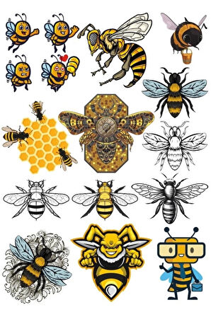 Arılar Sticker Set 6 15 Parça Telefon, Tablet, Defter, Laptop Sticker