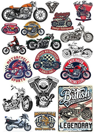 Retro Motorsiklet Sticker Set 16 Parça Telefon, Tablet, Defter, Laptop Sticker