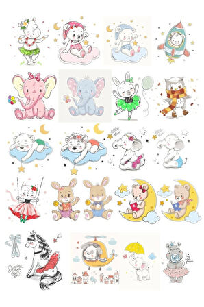 Sevimli Uyuyan Hayvanlar Sticker Set 21 Parça Telefon, Tablet, Defter, Laptop Sticker