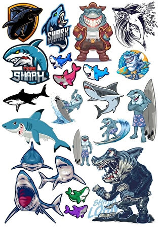 Köpek Balığı Sticker Set 2 16 Parça Telefon, Tablet, Defter, Laptop Sticker