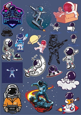 Astronot ve Uzay Sticker Set 6 20 Parça Telefon, Tablet, Defter, Laptop Sticker