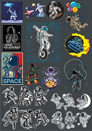 Astronot ve Uzay Sticker Set 5 20 Parça Telefon, Tablet, Defter, Laptop Sticker