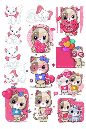 Sevimli Kedicik Sticker Set 2 12 Parça Telefon, Tablet, Defter, Laptop Sticker