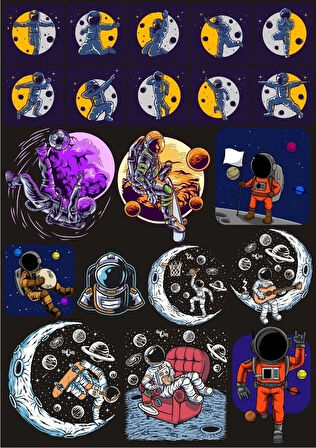 Uzay ve Astronot Sticker Set 2 19 Parça Telefon, Tablet, Defter, Laptop Sticker