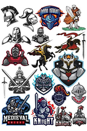 Şövalye Savaşçı Sticker Set 16 Parça Telefon, Tablet, Defter, Laptop Sticker