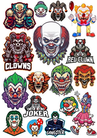 Palyaço Sticker Set 16 Parça Telefon, Tablet, Defter, Laptop Sticker