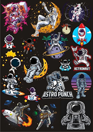 Astronot Sticker Set 4 16 Parça Telefon, Tablet, Defter, Laptop Sticker