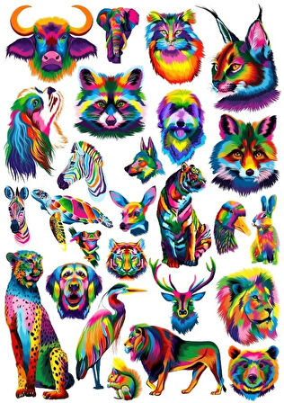 Renkli Hayvanlar Sticker Set 1 20 Parça Telefon, Tablet, Defter, Laptop Sticker