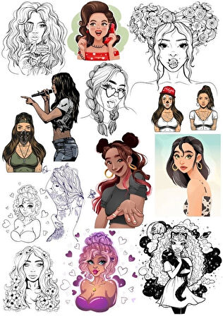 Genç Kız Sticker Set 2 15 Parça Telefon, Tablet, Defter, Laptop Sticker