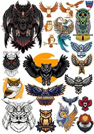 Baykuş Sticker Set 7 18 Parça Telefon, Tablet, Defter, Laptop Sticker