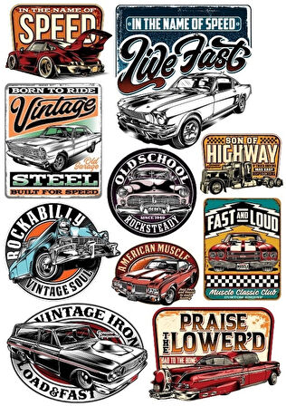 Retro Arabalar Sticker 1 10 Parça Telefon, Tablet, Defter, Laptop Sticker