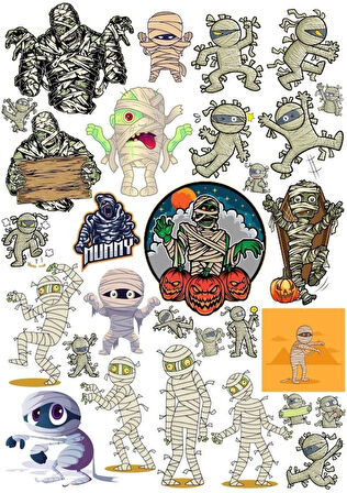 Zombi Mumya Sticker Set 3 20 Parça Telefon, Tablet, Defter, Laptop Sticker