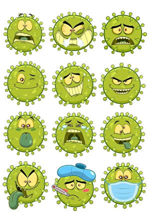 Mikrop Sticker Set 2 12 Parça Telefon, Tablet, Defter, Laptop Sticker