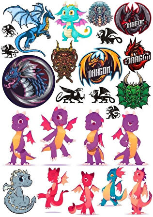 Sevimli Ejderhalar Sticker Set 7 26 Parça Telefon, Tablet, Defter, Laptop Sticker