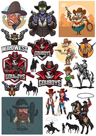 Kovboy Sticker Set 20 Parça Telefon, Tablet, Defter, Laptop Sticker