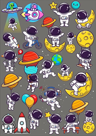 Sevimli Astronot Sticker Set 1 20 Parça Telefon, Tablet, Defter, Laptop Sticker