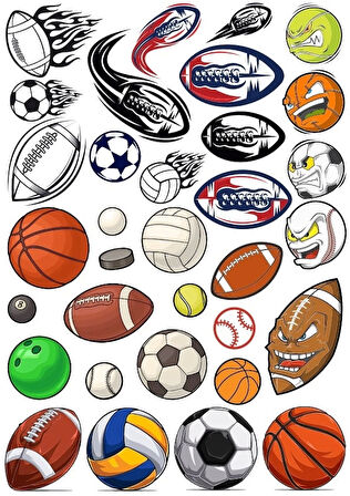 Spor Topları Sticker Set 1 15 Parça Telefon, Tablet, Defter, Laptop Sticker