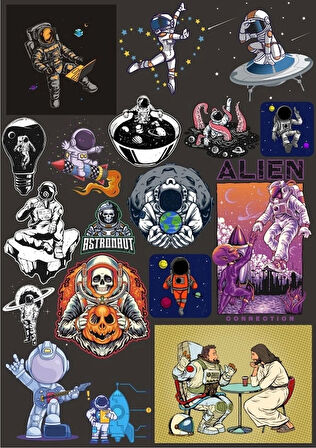 Retro Uzay Sticker Set 5 20 Parça Telefon, Tablet, Defter, Laptop Sticker