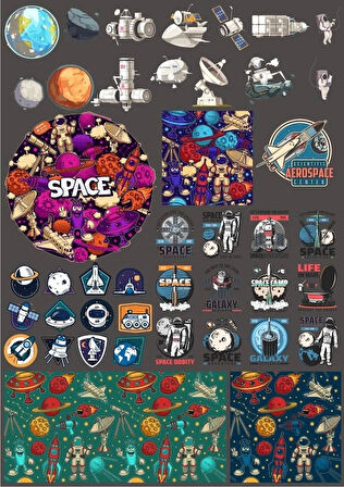 Retro Uzay Sticker Set 15 Parça Telefon, Tablet, Defter, Laptop Sticker