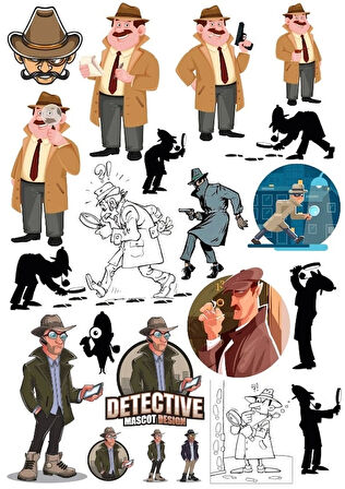 Dedektif Sticker Set 3 15 Parça Telefon, Tablet, Defter, Laptop Sticker