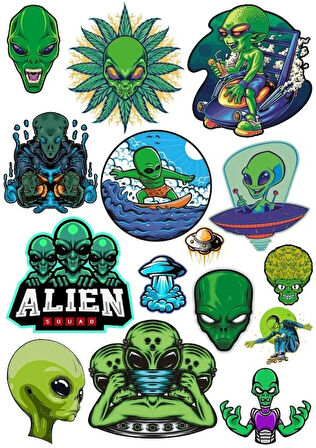 Uzaylılar Sticker Set 7 15 Parça Telefon, Tablet, Defter, Laptop Sticker