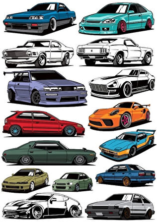 Arabalar Sticker Set 7 15 Parça Telefon, Tablet, Defter, Laptop Sticker