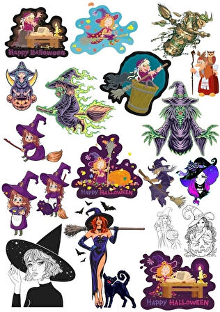 Cadı Sticker Set 6 20 Parça Telefon, Tablet, Defter, Laptop Sticker