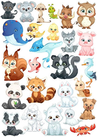 Sevimli Deniz Hayvanları ve Hayvanlar Sticker Set 1