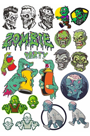 Zombiler Sticker Set 7 17 Parça Telefon, Tablet, Defter, Laptop Sticker