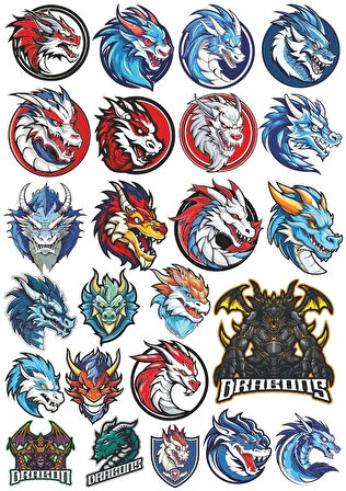 Ejderhalar Sticker Set 1 25 Parça Telefon, Tablet, Defter, Laptop Sticker
