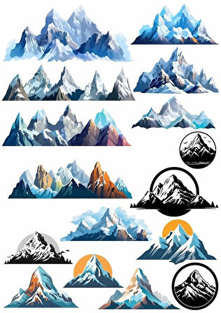Dağlar Sticker Set 16 Parça Telefon, Tablet, Defter, Laptop Sticker