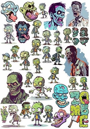 Zombiler Sticker Set 8 25 Parça Telefon, Tablet, Defter, Laptop Sticker