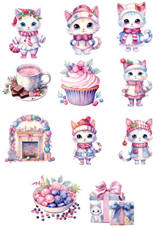 Sevimli Kedicik Sticker Set 1 11 Parça Telefon, Tablet, Defter, Laptop Sticker