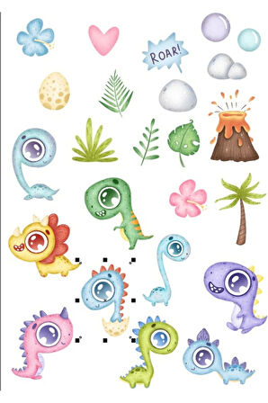 Sevimli Tek Gözlü Dinozorlar Sticker Set