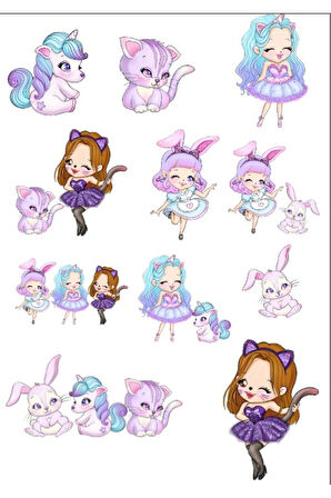 Unicornlar ve Tavşanlar Sticker Set