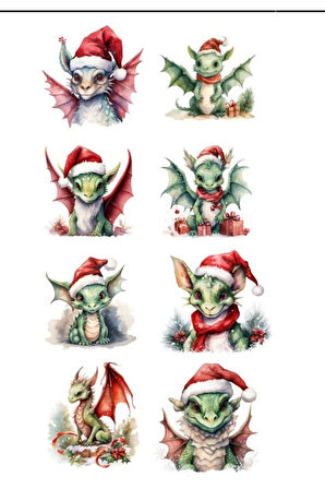 Noel Temalı Ejderhalar Sticker SET