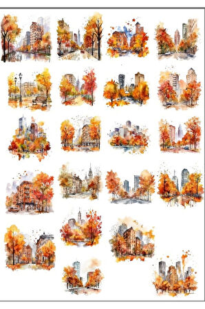 Sonbahar Temalı Şehir Sticker Set