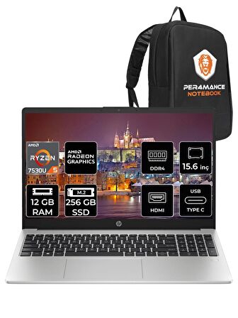 HP 255 G10 Ryzen 5 7530U 12GB RAM 256GB SSD 15.6'' FHD FDOS 8A547EA & PER4 ÇANTA