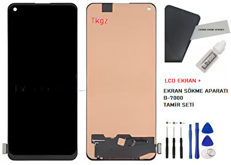 Tkgz - Oppo Reno 5 LİTE Uyumlu Lcd Ekran Dokunmatik SERVİCE - PACK + B-7000 + Montaj Seti