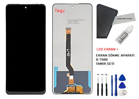 Tkgz - Tecno Pova 3 Uyumlu Lcd Ekran Dokunmatik SERVİCE - PACK + B-7000 + Montaj Seti