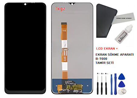 Tkgz - Vivo Y21 Uyumlu Lcd Ekran Dokunmatik SERVİCE - PACK + B-7000 + Montaj Seti