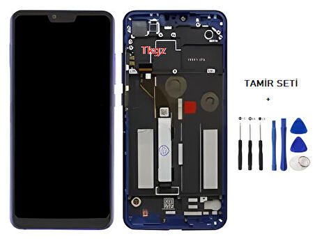Tkgz - Xiaomi Mİ 8 LİTE Uyumlu Lcd Ekran Dokunmatik SERVİCE - PACK - FULL ÇITALI MAVİ + Montaj Seti