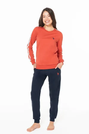 Kadın Bisiklet Yaka Uzun Kollu Pijama Takımı S26120 RAHAT KUMAŞ BANTLI PAÇA